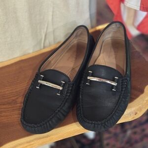 Lauren Ralph Lauren Black Leather Loafers with Silver Detail